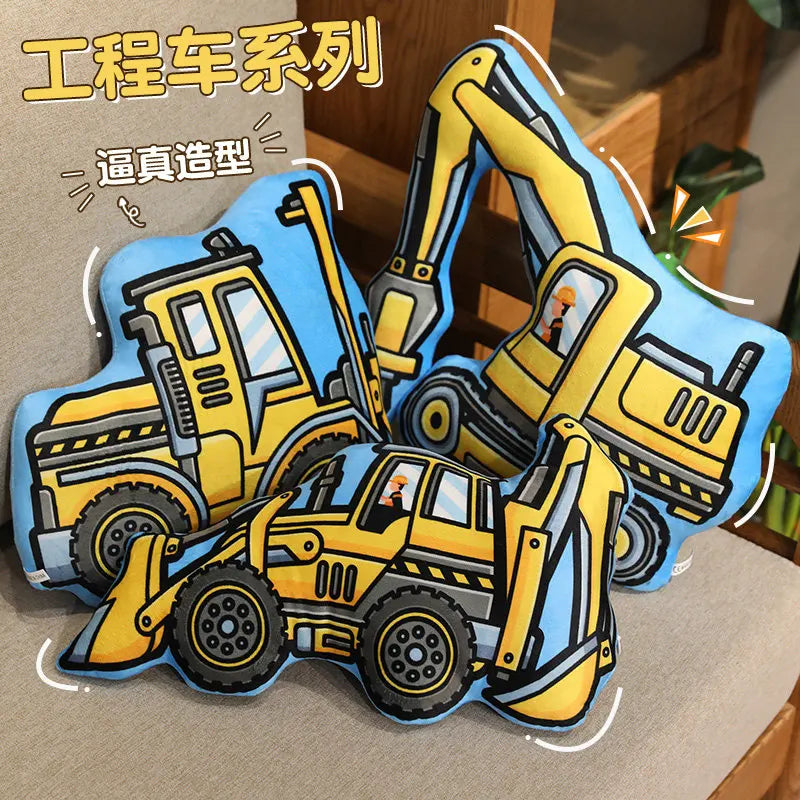 Stuffed Transporter Plush Pillow Soft Printing Multi-functional Bulldozer Forklift Crane Excavator Road Roller Tramcar Men Gift