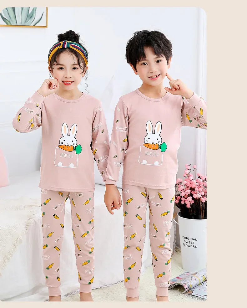 Children's Autumn Clothes and Pants Set for Boys and Girls Pure Cotton Thermal Underwear Pure Cotton Cotton Sweater Baby Pajamas