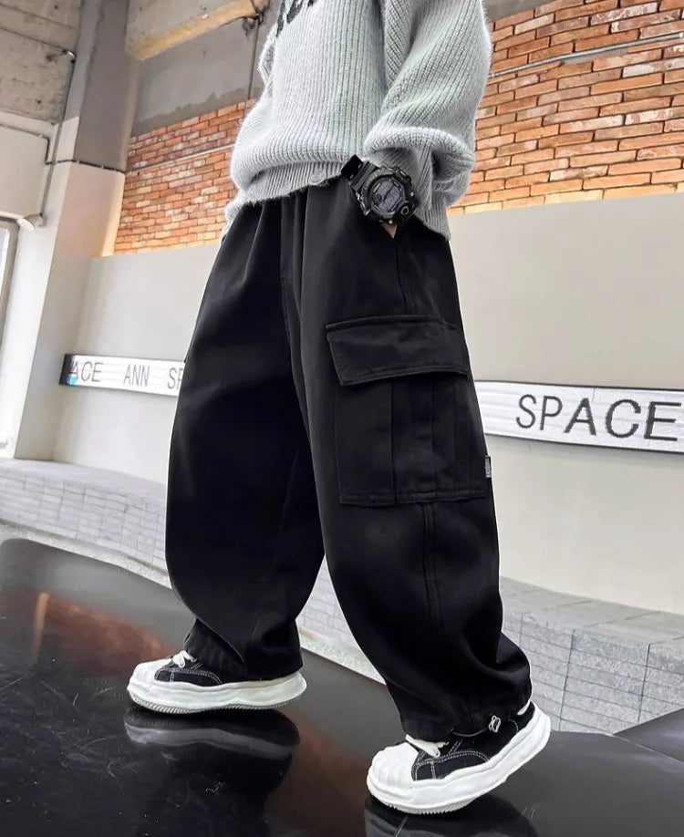 Boy's Loose Fit Tactical Cargo Pants 2025 Spring Autumn Lightweight Breathable Casual Wear with Multi-Pockets