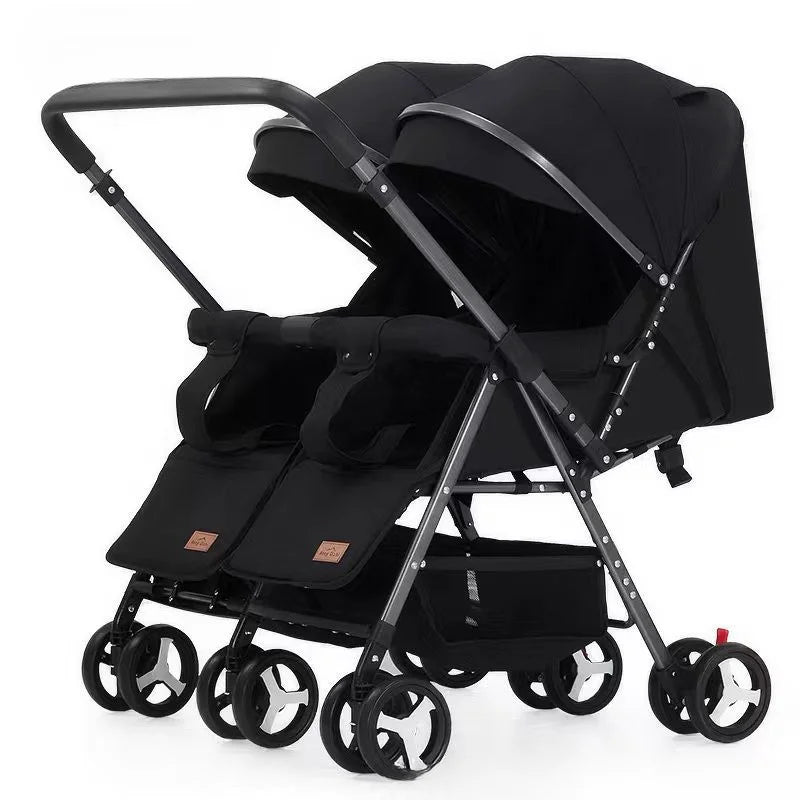 Double Stroller Sit & Lying Side By Side Lightweight Foldable Twin Umbrella Stroller with Universal Front Wheel Two-way Stroller