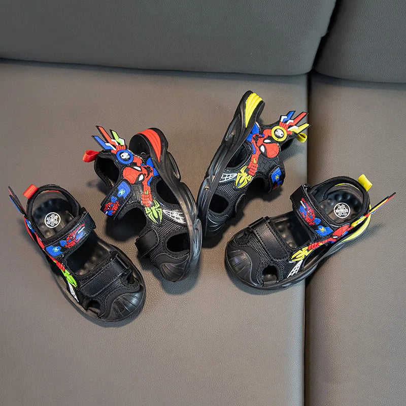 Disney Children's Cartoon Sandals Summer Boys' Beach Sandals Soft Soled Children's Sports Sandals Open Peep Toe Black Shoes