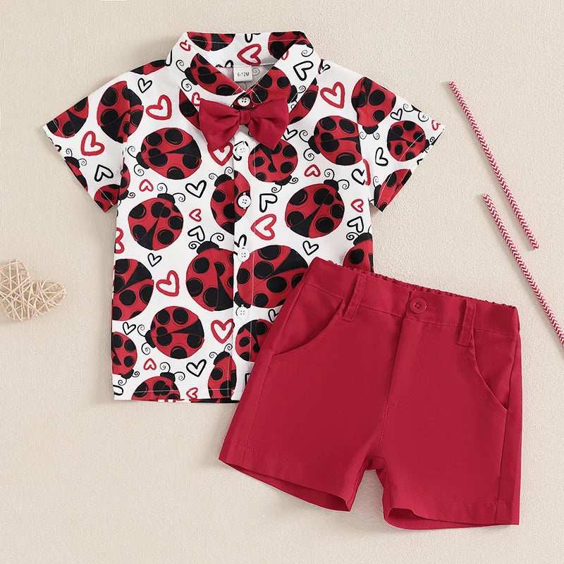 Toddler Boys Summer Outfit Set Short Sleeve Dinosaur Print Shirt with Shorts Kids Clothing Set for Baby Boys