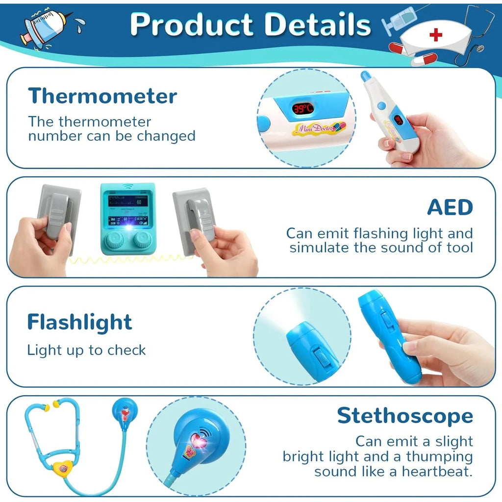 Doctor Toys for Girsl Boys Dentist Vet Toddlers Toys Pretend Play Dress Up Kids Doctor Costume with Cart Set Medical Kit