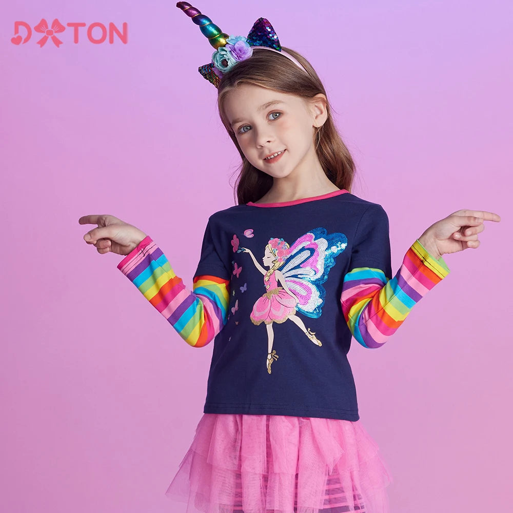 DXTON Toddlers Girls T-shirt Autumn Spring Children Long Sleeve T-shirts Floral Kids Top Tee For Girls Butterfly Cotton Clothing