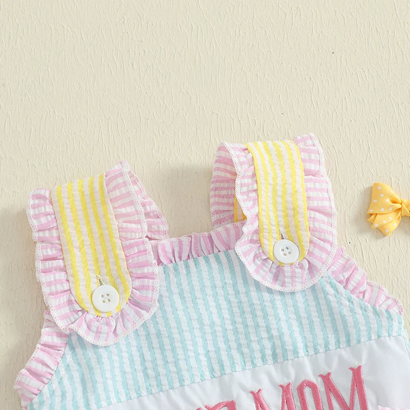 Adorable Toddler Floral Print Sleeveless Romper with Ruffled Trim and Bow Detail Cute Baby Girl Summer Jumpsuit