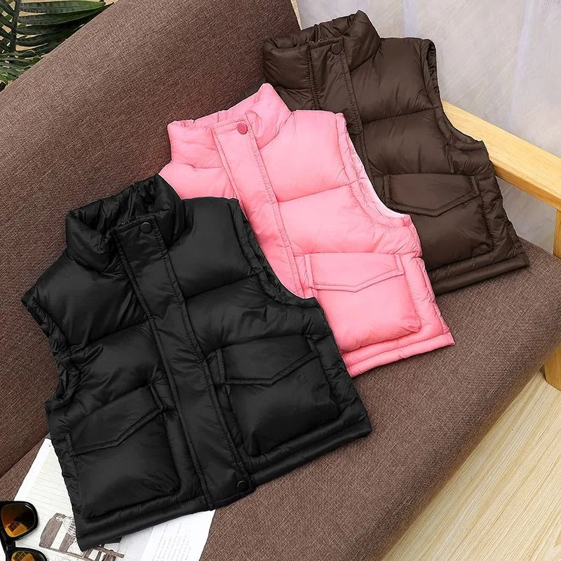 Autumn Winter New Kids' Korean Style Thickened Cotton Vest for Medium Large Children Students Fashion Outerwear Jacket