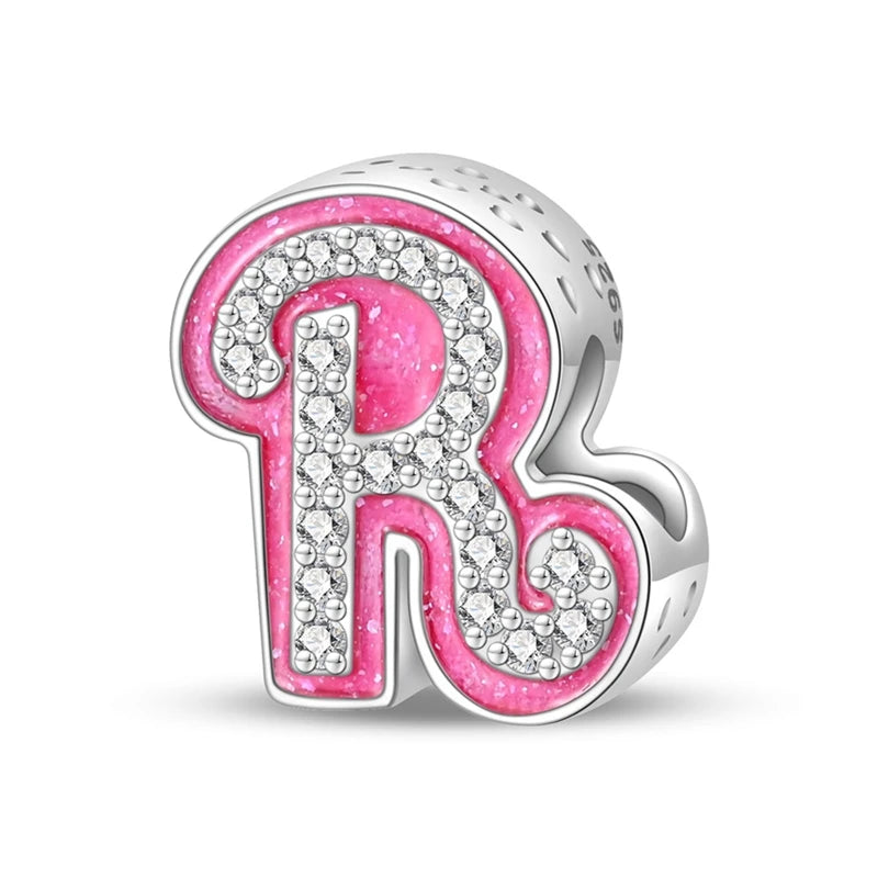 Pink Girl Series 925 Sterling Silver Alphabet Charms Beads Cute Letter Fit Original Bracelet Bangle Necklace DIY Jewelry