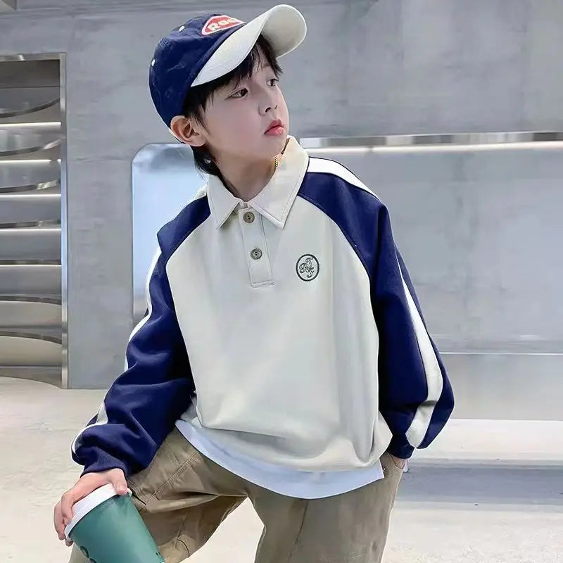 Fan-Only Boys' No Hood Collar Sweatshirt - Spring & Autumn New Arrival Stylish Kids' Polo Shirt