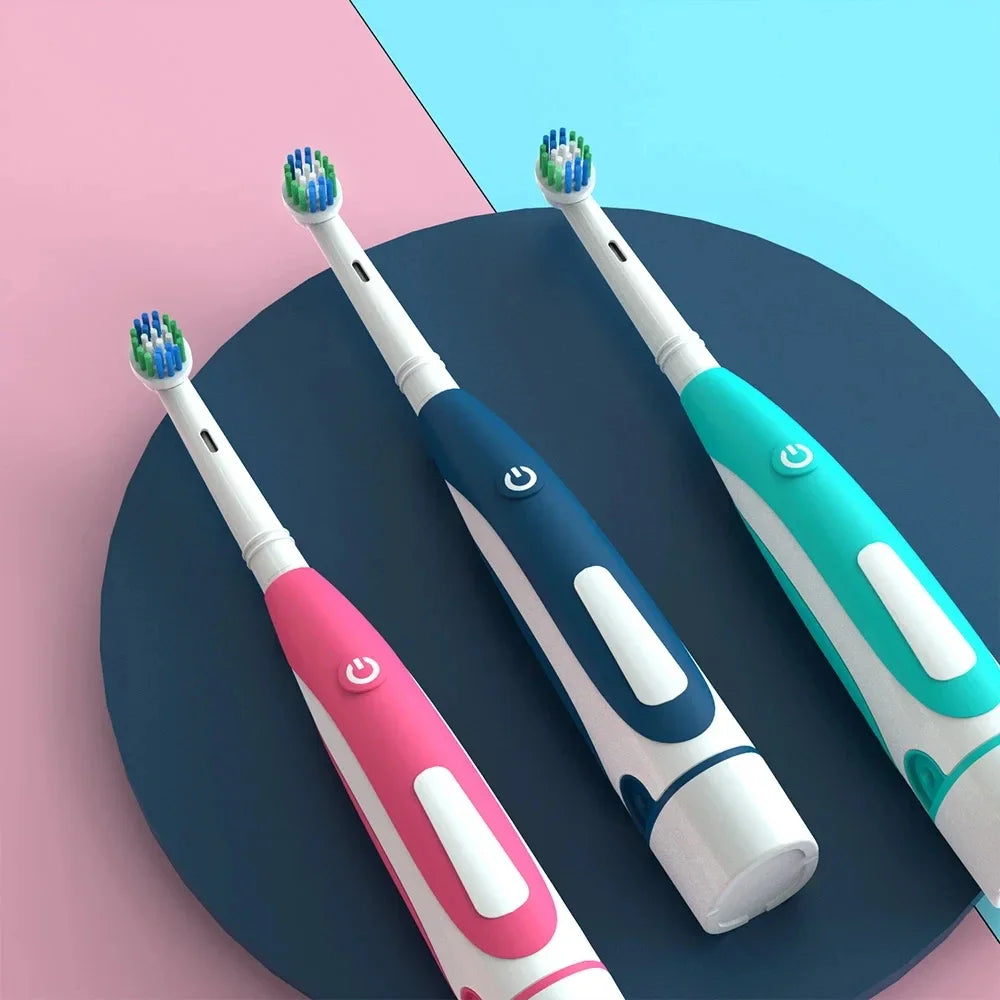 Electric Toothbrush Rounded 3D Heads Teeth Brush Soft Bristle Vibrate Rotation Gum Care Battery Power Teeth Whitening For Adults