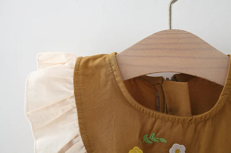 (9 Months -3 Years Old) Summer New Brown Checkered Baby Girl Dress, Simple Korean Style Children'S Clothing