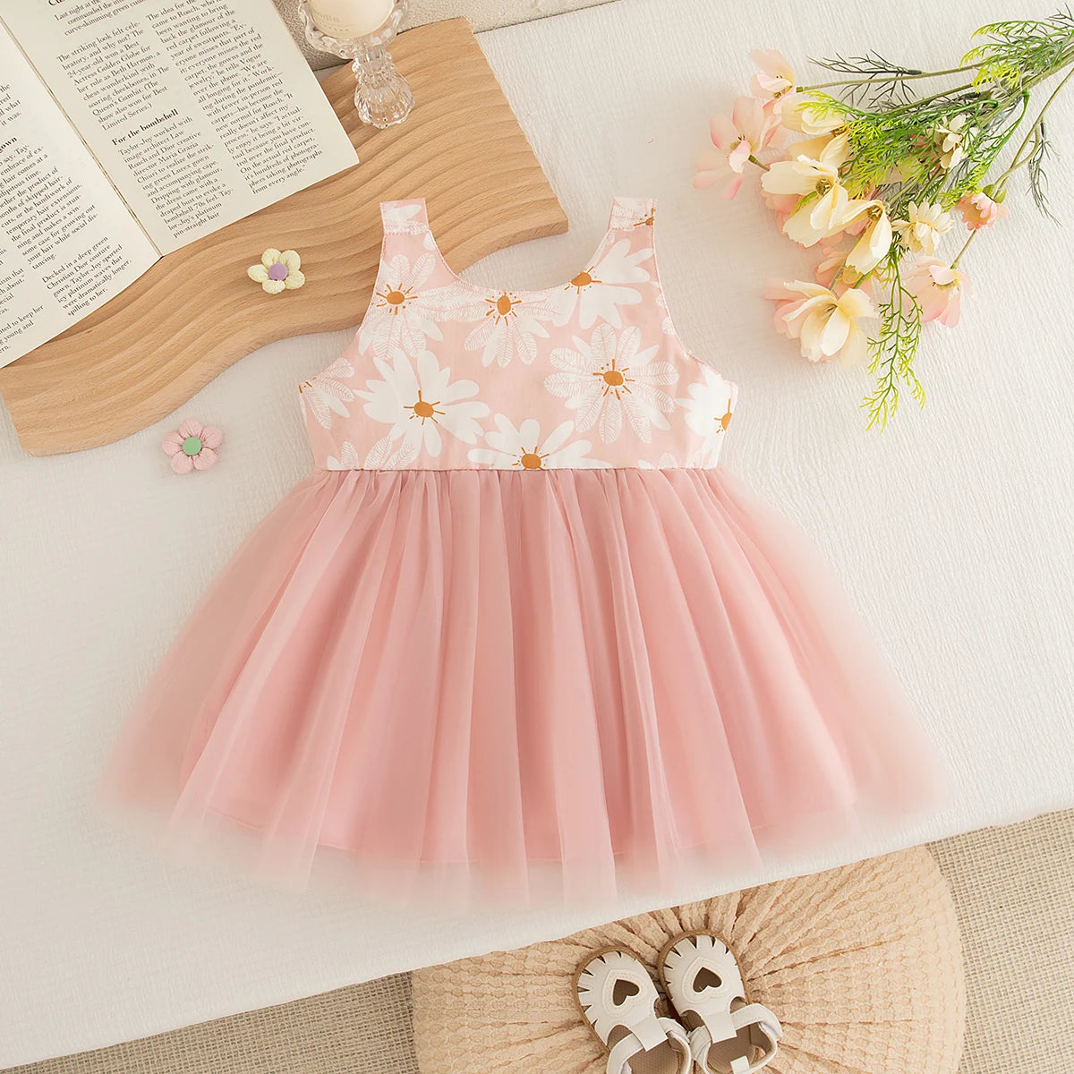 Summer New Sweet Flower Baby Girl Princess Dress, Sweet Bow Children'S Sleeveless Clothes For Babies Aged 9 Months To 3 Years