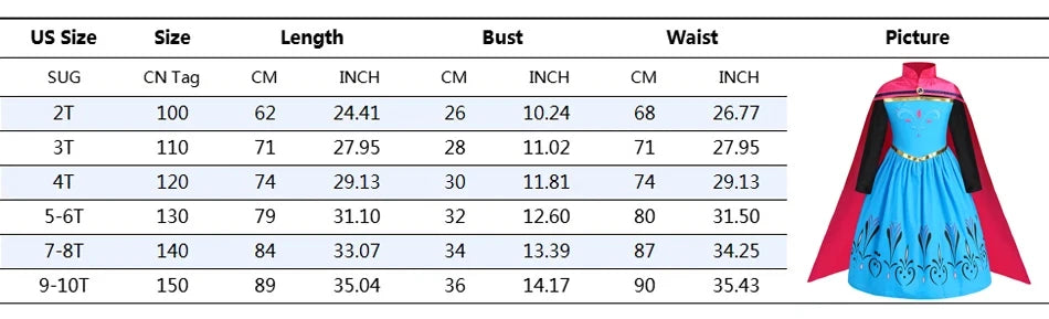 Girls Dresses Kids Princess Costume Halloween Birthday Party Long Cloak Cosplay Elsa Dress Long Sleeve 4 5 6 7 8 9 10 Years