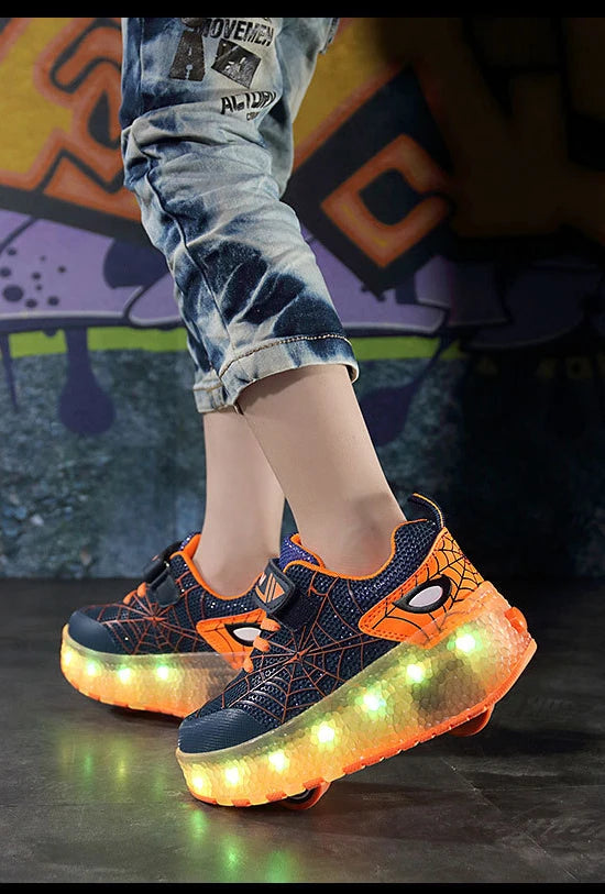 Boys Girls Roller Shoes LED Light Up USB Charging Children Roller Skate Casual Skateboarding Shoes Sports Shoes Kids Sneakers