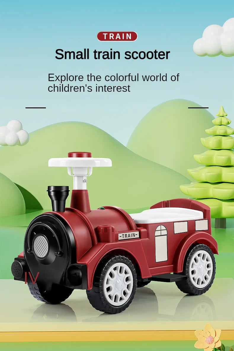 Kids Ride On Train with Lights & Music Under Seat Storage Gift for Toddlers Boys Girls Retro Balance Bike Balance Car Toy