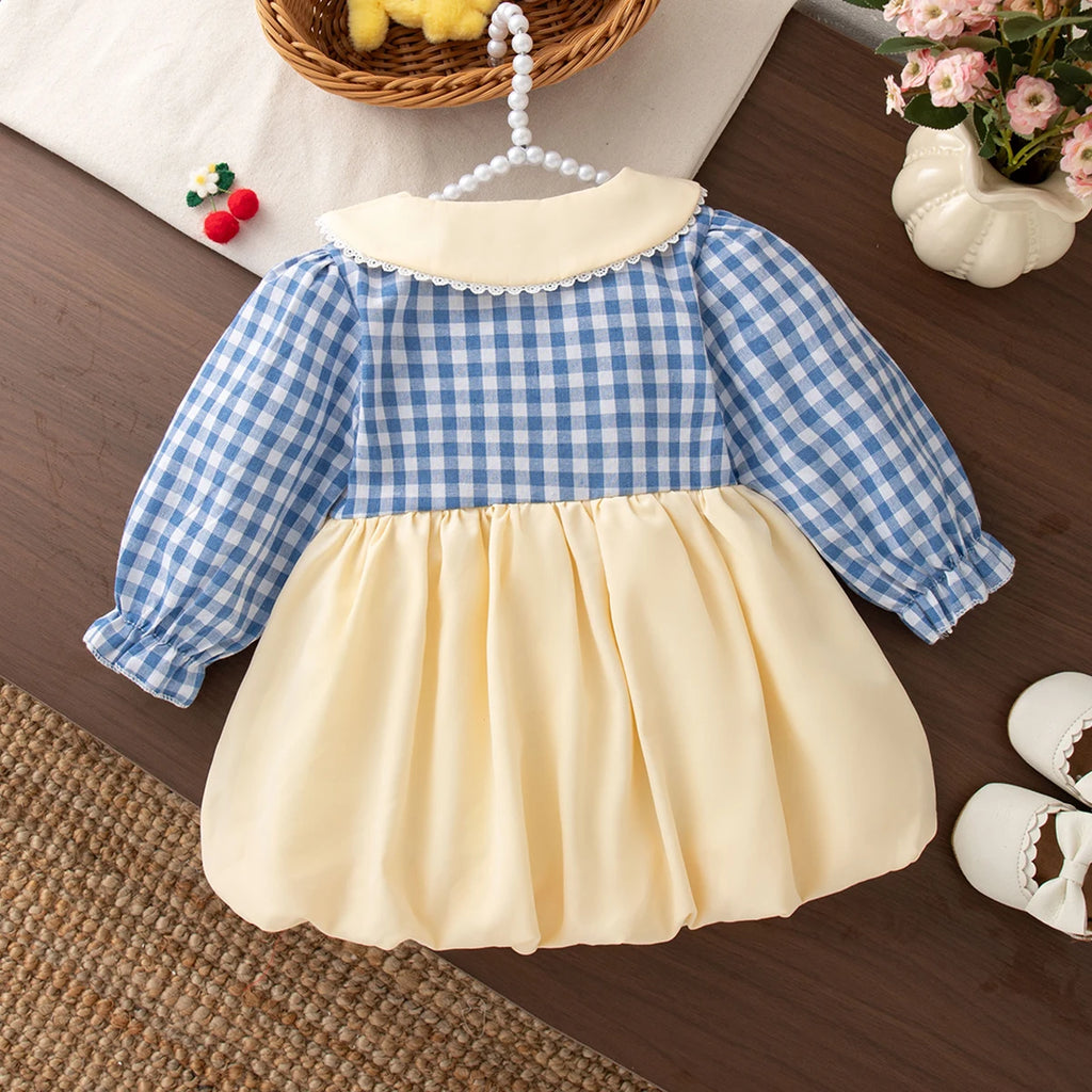 6-24 Months Spring And Autumn New Plaid Long Sleeved Baby Girl Dress, Rustic Style Children'S Clothing For Picnic Parties
