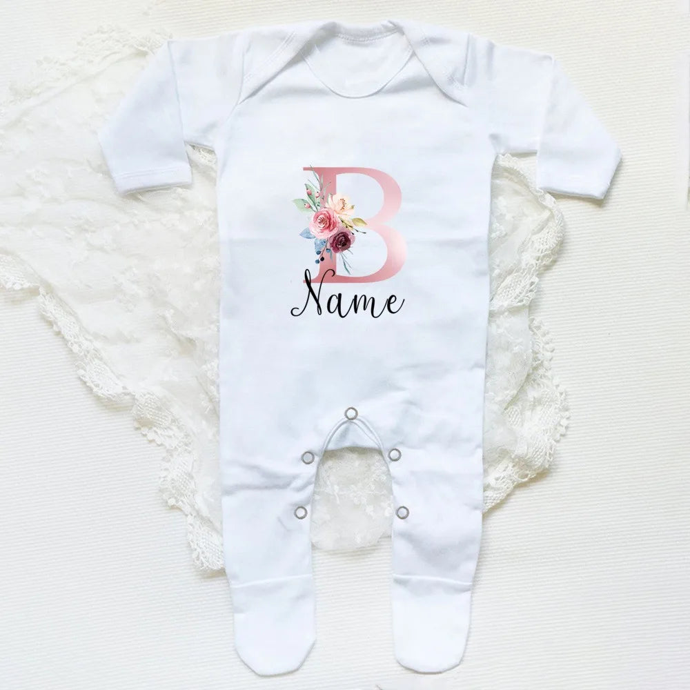 Personalised Babygrow Sleepsuit Flower Initial Infant Romper Baby Coming Home Outfit Newbron Shower Gift Baby Girls Sleepsuit