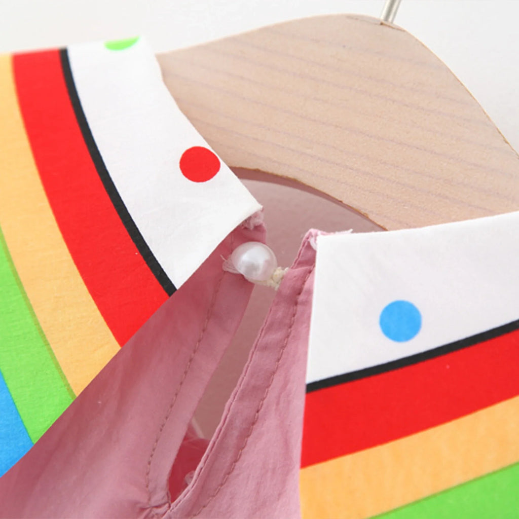 New Children's Clothing Summer Girls Rainbow Cloud Big Flip Collar Contrast Sleeveless Dress Korean Cartoon Dress