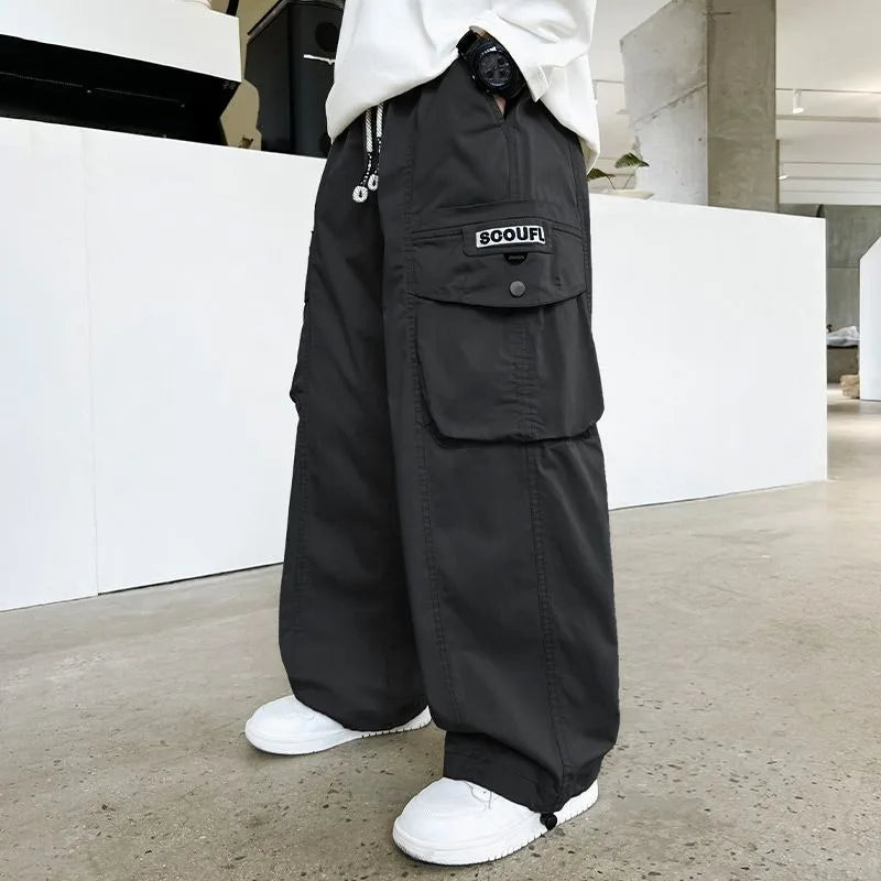 2025 Spring Autumn Boys' Cuffed Cargo Pants Straight Leg Cotton Stylish New Design