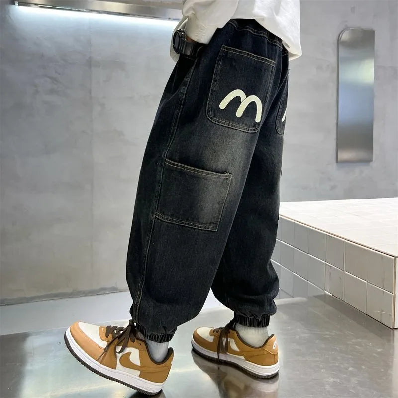 Boys' Fleece-Lined Jeans 2025 New Autumn/Winter Thermal Insulated Trendy Long Pants for Big Tall Kids, Stretchy Fabric Loose Fit