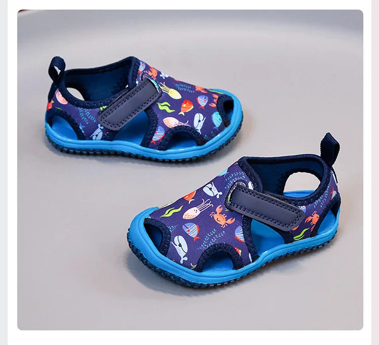 Kids'Sandals Canvas Prehobbler Baby Summer Beach Shoes Printing For Children Breathable Anti-slip Purple Blue Shoes Size 21-31