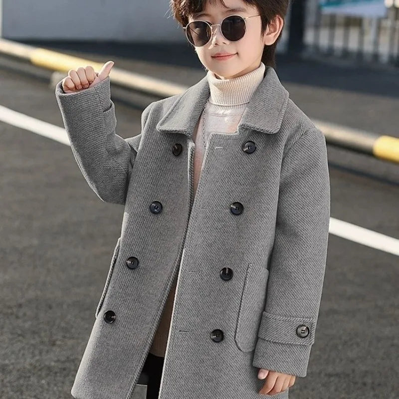 2025 Autumn Winter Kids Korean Style Plus Size Warm Thickened Wool Coat Windbreaker Stylish Outdoor Jacket