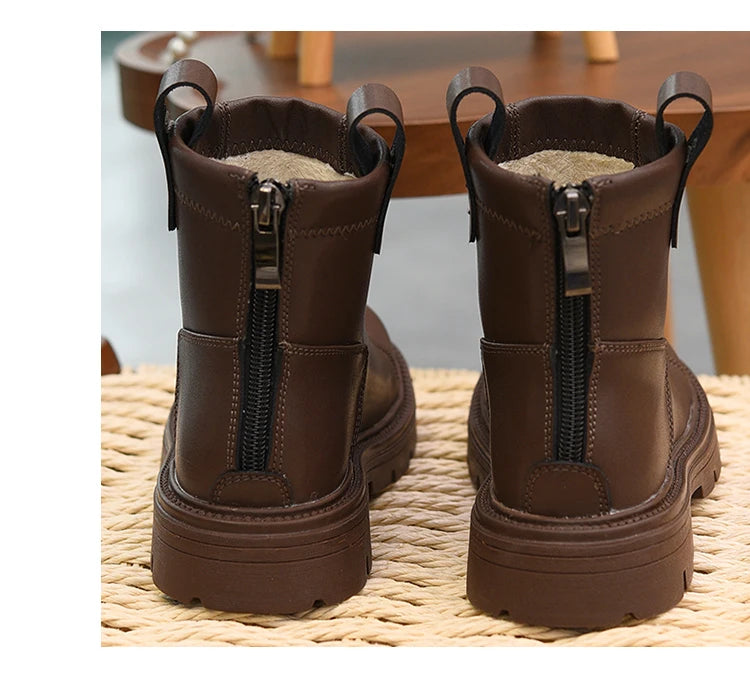 Girls' short boots, genuine leather, children's cotton boots, soft soled leather boots, children's shoes, 2025 autumn and winter