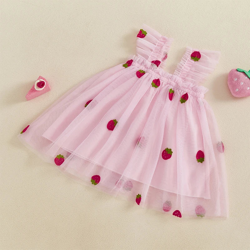Toddler Girl Floral Lace Dress Sleeveless Round Neck Princess Party Dress with Bow Detail and Tulle Skirt