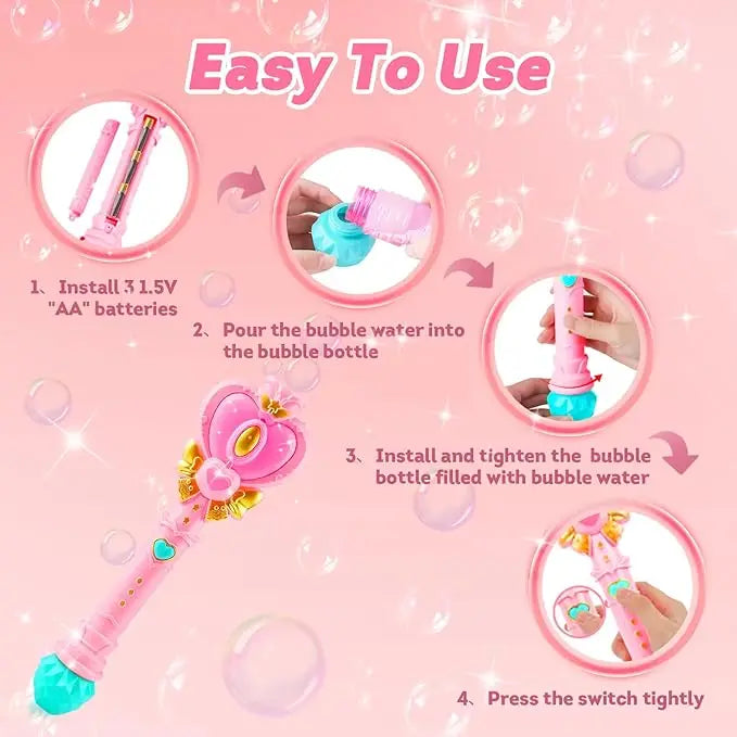 Magic Wand Bubble Machine with Solution for Boys and Girls Toy Bubble Blower With Princess & Fairy Stick Electric Bubble Machine