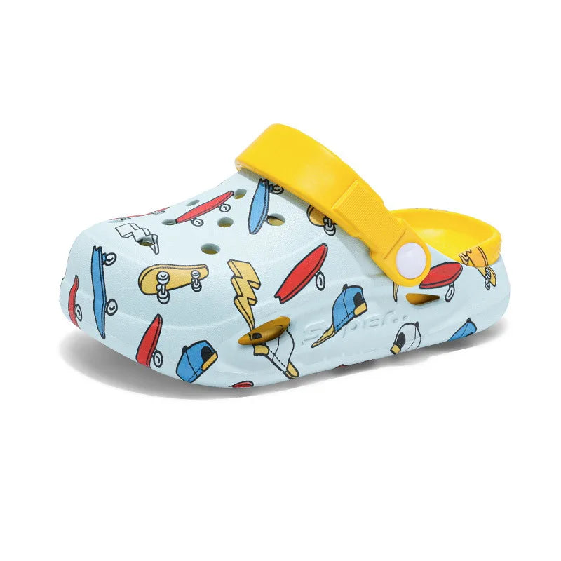 Kids'Sandals PU Leather Summer Beach Shoes Printing For Children Breathable Soft Thick Bottom Khaki Yellow Shoes Size 26-38