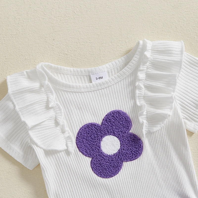 Adorable Baby Girl Floral Print Romper with Matching Skirt and Headband Set for Summer Outings and Photoshoots