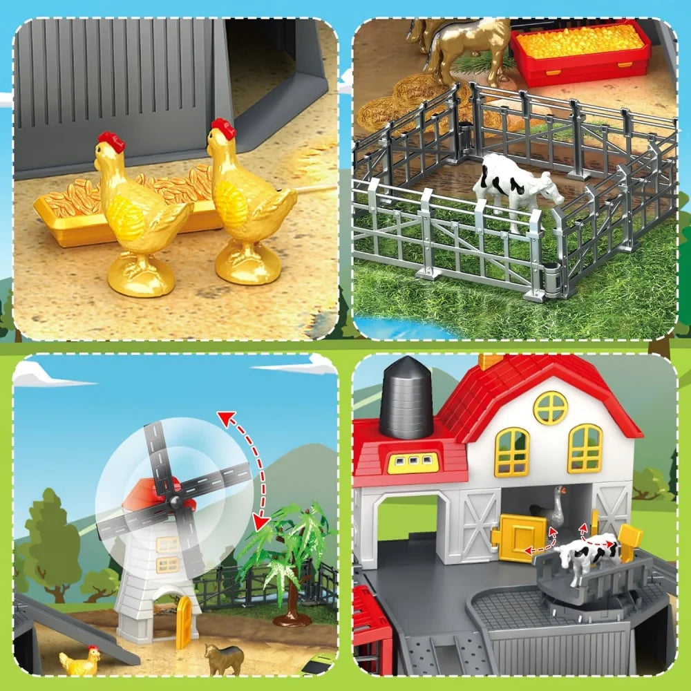 Farm Animals Toys for Toddlers Barn Farm Playset with Animals Figures Tractor for Kids Educational Learning Toys Christmas Gifts