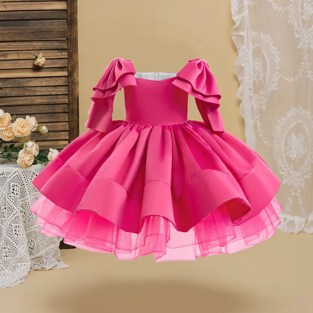 Elegant Pink Bow Girls Party Princess Dress Formal Wedding Bridesmaid Birthday Prom Dresess for Girl Gala Christmas Kids Clothes