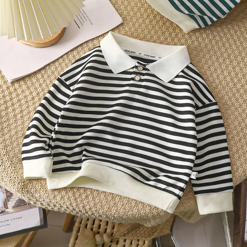 1 to 10 Years Boys Polo Shirts Autumn Winter Tops for Kids Long Sleeve Children T-shirts Stripe Blouse Baby Tees Toddler Outfits
