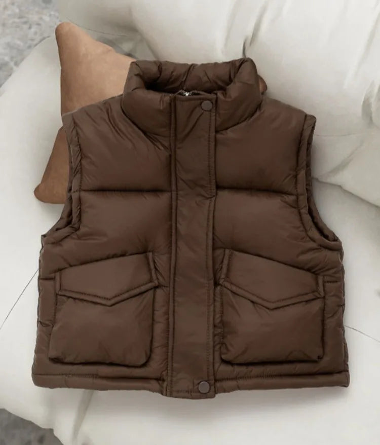 Autumn Winter New Kids' Korean Style Thickened Cotton Vest for Medium Large Children Students Fashion Outerwear Jacket
