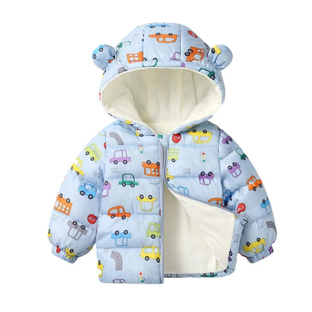 Winter Baby Kids Fleece Jacket For Children Cartoon Coats Autumn Boys Warm Hooded Down Jackets Girls Plush Warm Outerwear