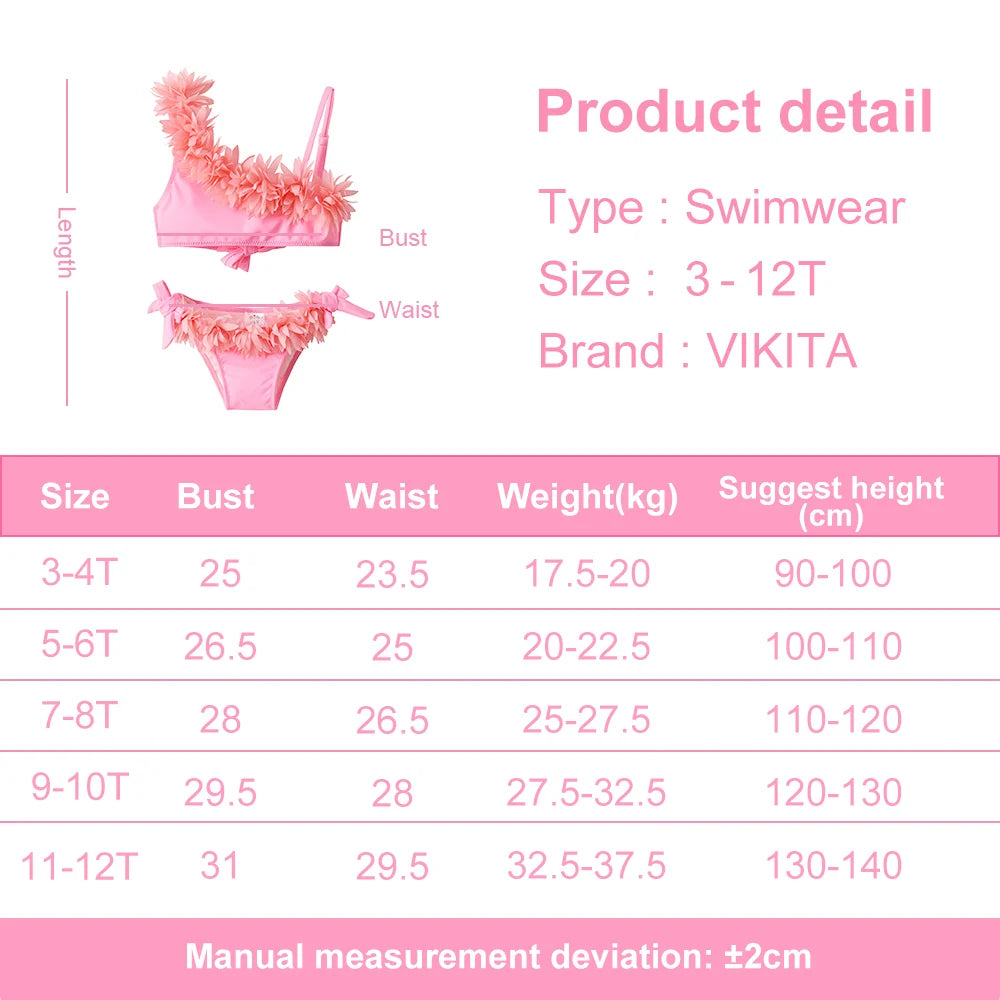 Girls Pink Floral Bikini Sets Kids One Shoulder Tulle Pink Swimsuit 2 Pcs Toddlers Summer Beach Vacation Party Stylish Swimwear