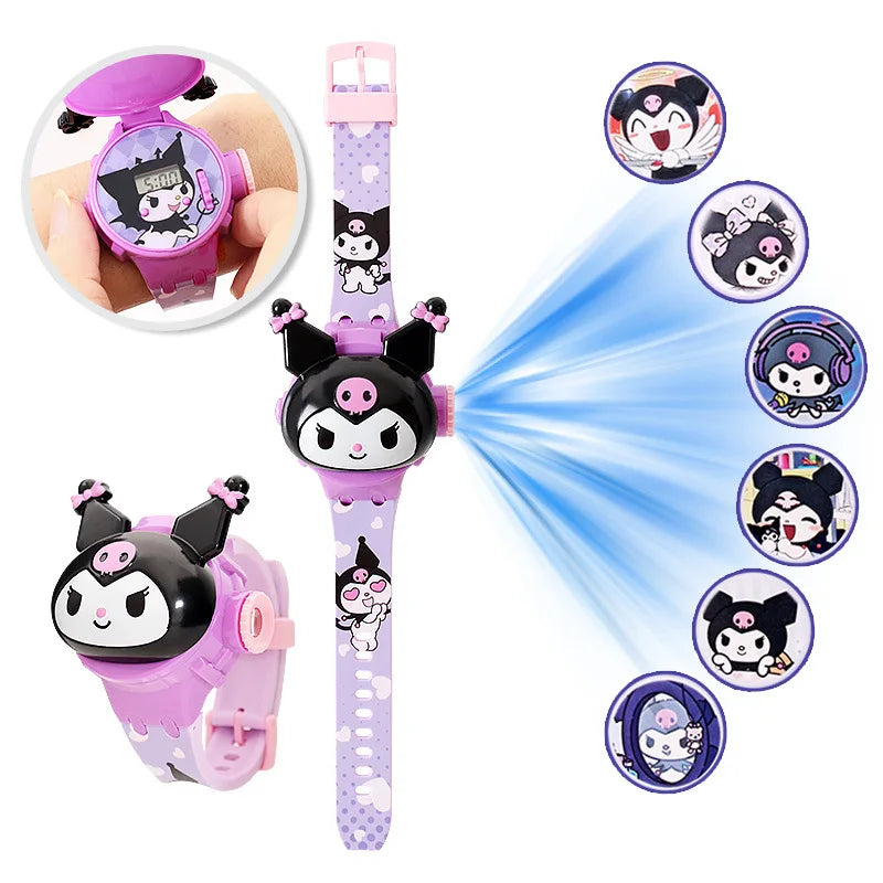 3D Pattern Projection Hello Kitty Girls Watches Children New Cartoon Kuromi LED Watch Kids Toys Wristband Clock Gift
