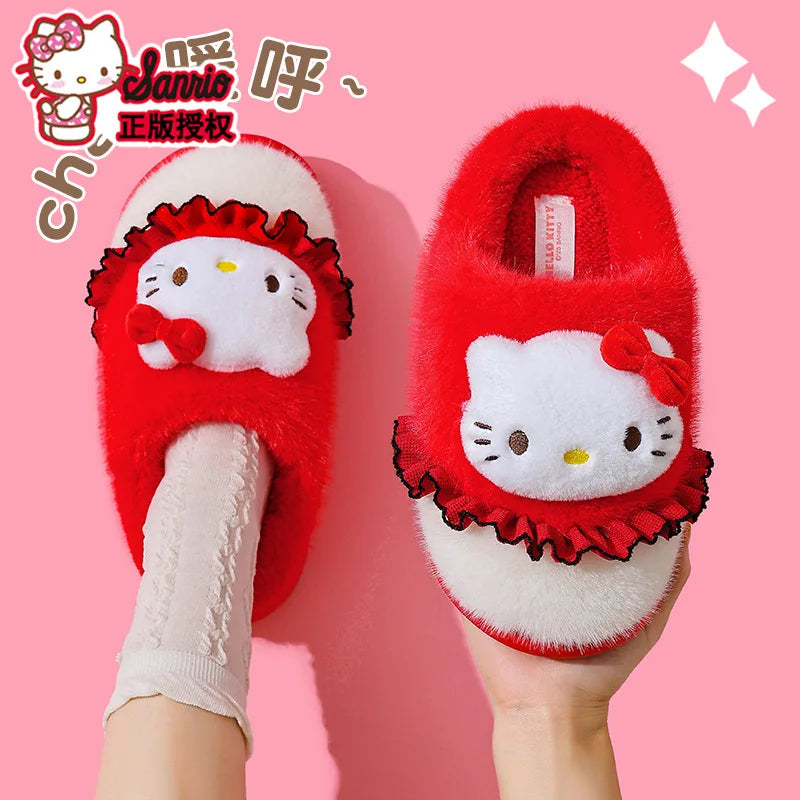 Kids' Slippers House Shoes Cartoon Kuromi With Heel Cover Winter Shoes For Girls Warm Anti-slip Pink Pruple Shoes Size 35-41