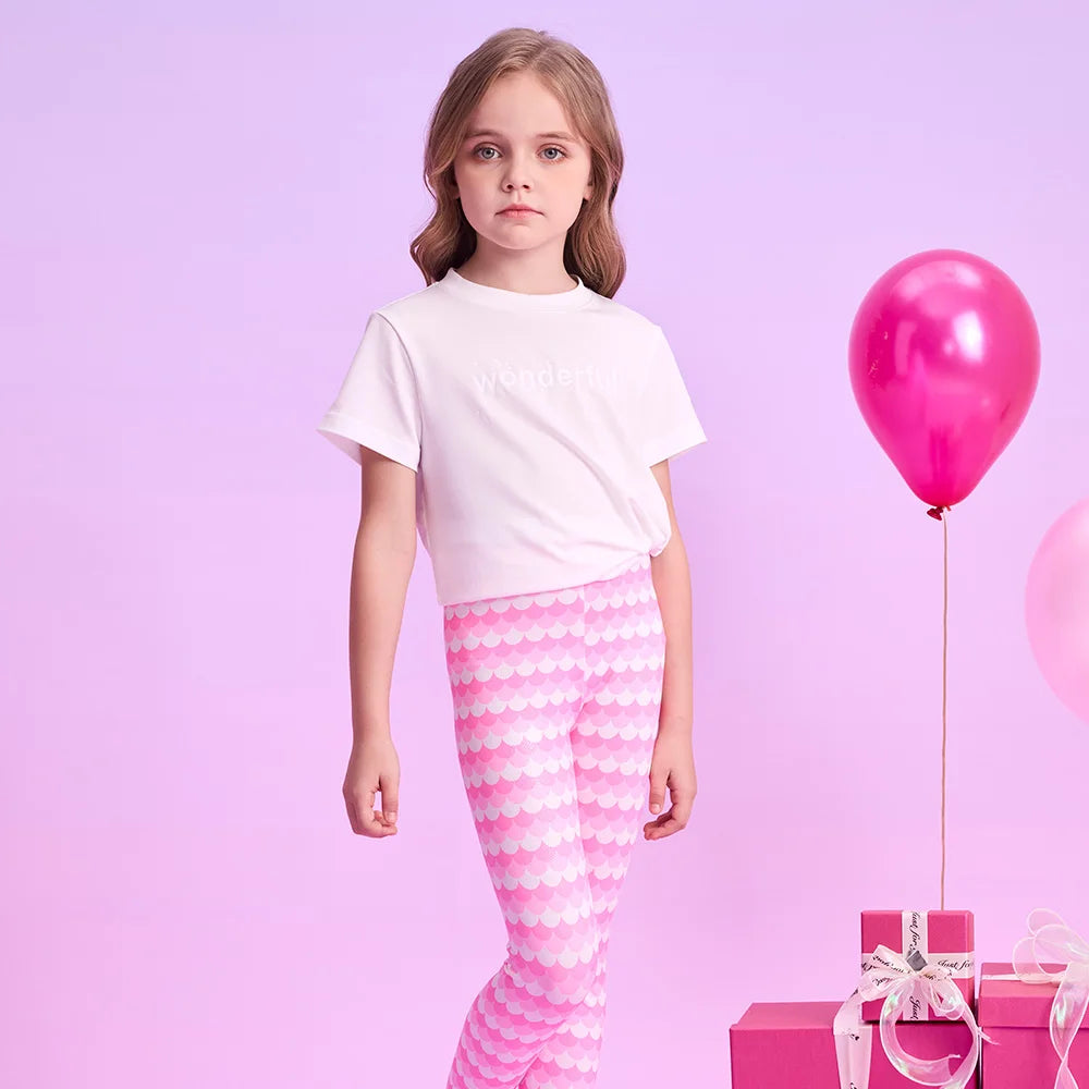 VIKITA Girls Leggings for Kids Striped Print Casual Daily Pencil Pants Toddlers Skinny Pink Trousers Children Clothes 3-12 Years