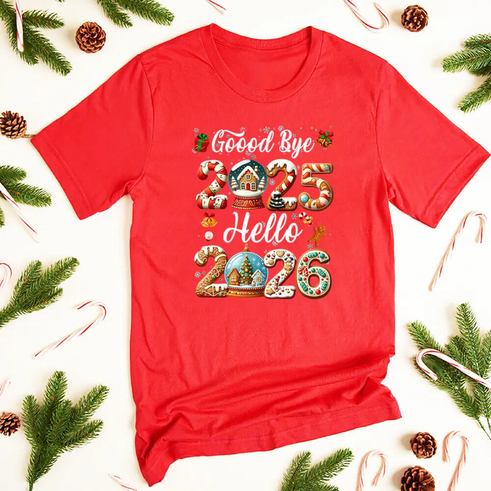Goodbye 2025 Hello 2026 Family Christmas Matching Clothes T Mom Dad Daughter Son Tops Family Xmas Shirt Christmas Holiday Gift