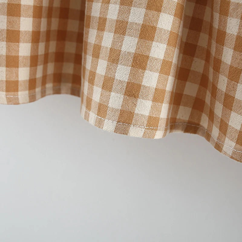 (9 Months -3 Years Old) Summer New Brown Checkered Baby Girl Dress, Simple Korean Style Children'S Clothing