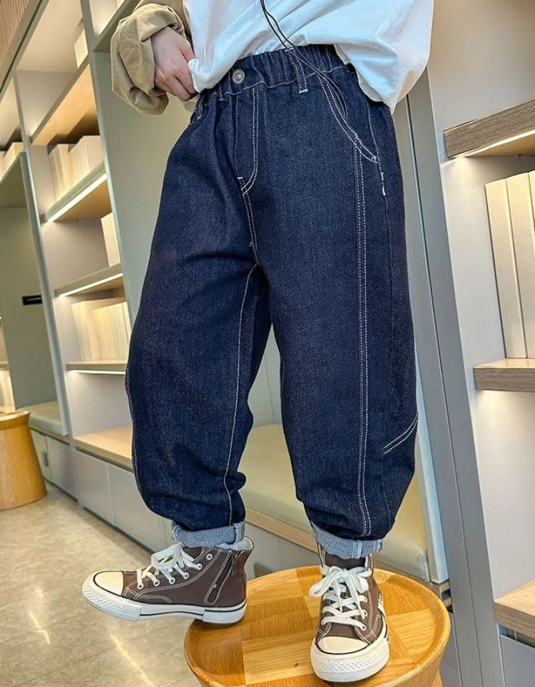 Designer Boys Autumn Winter 2025 New Casual Stretchable Denim Jeans Long Pants Boys' Fashionable Trousers