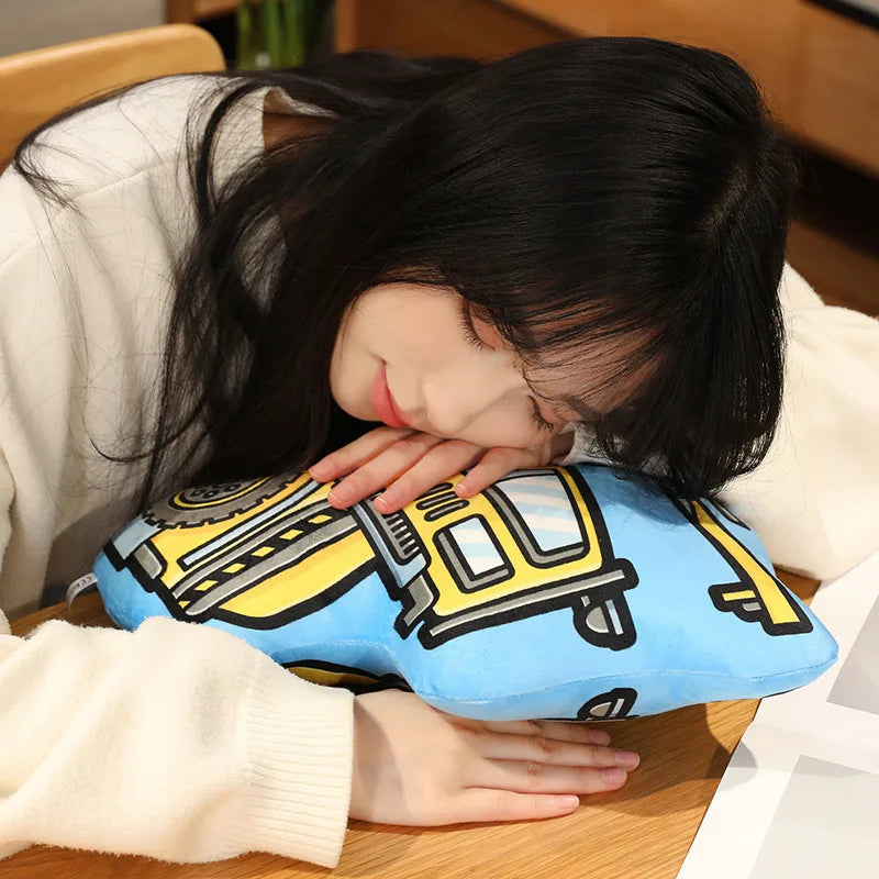 Stuffed Transporter Plush Pillow Soft Printing Multi-functional Bulldozer Forklift Crane Excavator Road Roller Tramcar Men Gift