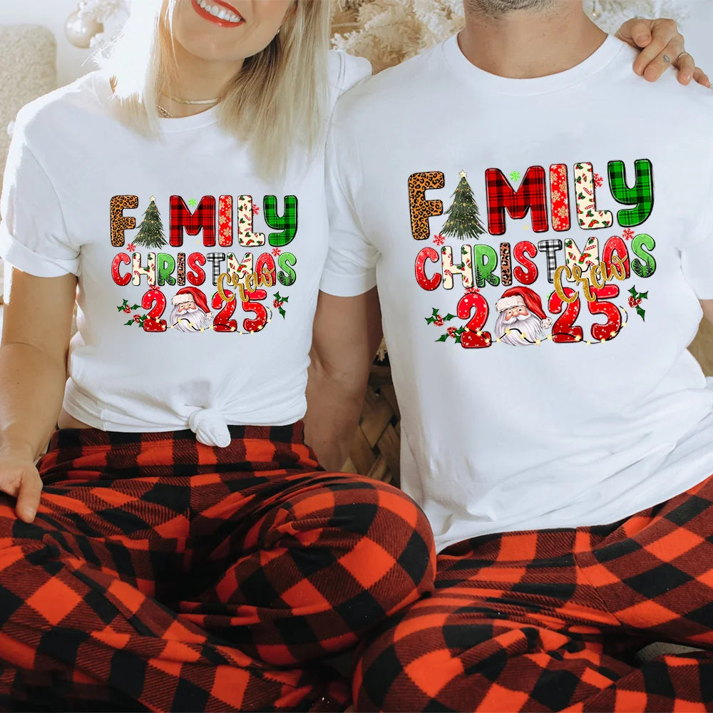 Family Christmas Crew 2025 Matching Shirt Christmas New Year Family Short Sleeve Tees Shirt Outfit Holiday Clothing Xmas Gift