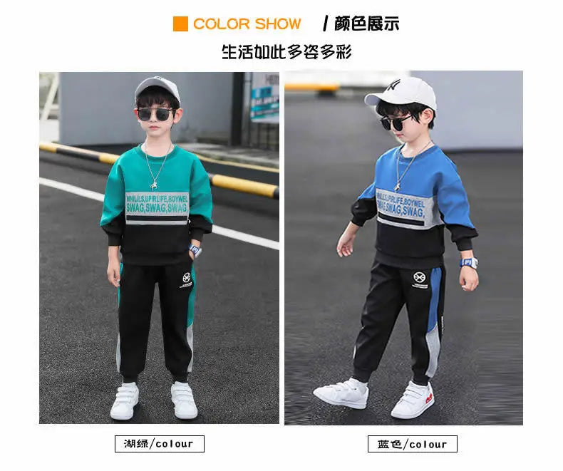 2024 Boys Clothes Set striped Sweatshirt tops + Sport Pants Tracksuits winter Autumn Kids Suit Children 5 7 8 9 10 11 12 13Year
