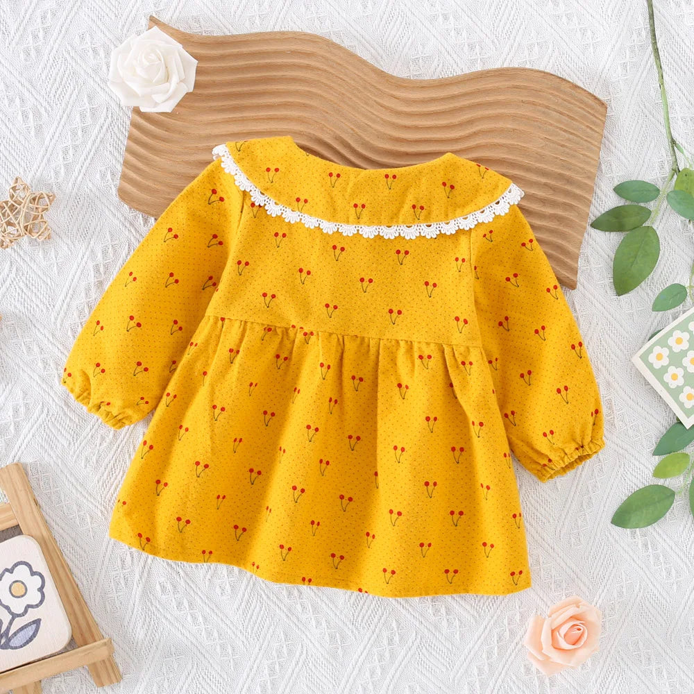 0-3 Year Old Baby Girl Dress, Spring And Autumn New Sweet Bow Cherry Long Sleeved Children'S Clothing