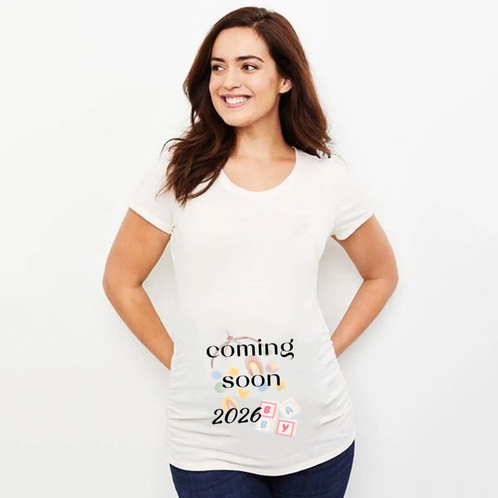 Baby Coming Soon 2026 Maternity Shirts Women Pregnancy Announcement T-Shirt Female Pregnancy Clothes New Mom Summer Tops Tee