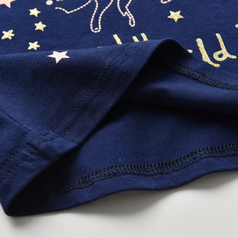 VIKITA Girls Cartoon Sequined Appliqued T Shirts Kids Long Sleeve Autumn Spring Cotton T Shirts Kids Casual Wear Tops and Tees