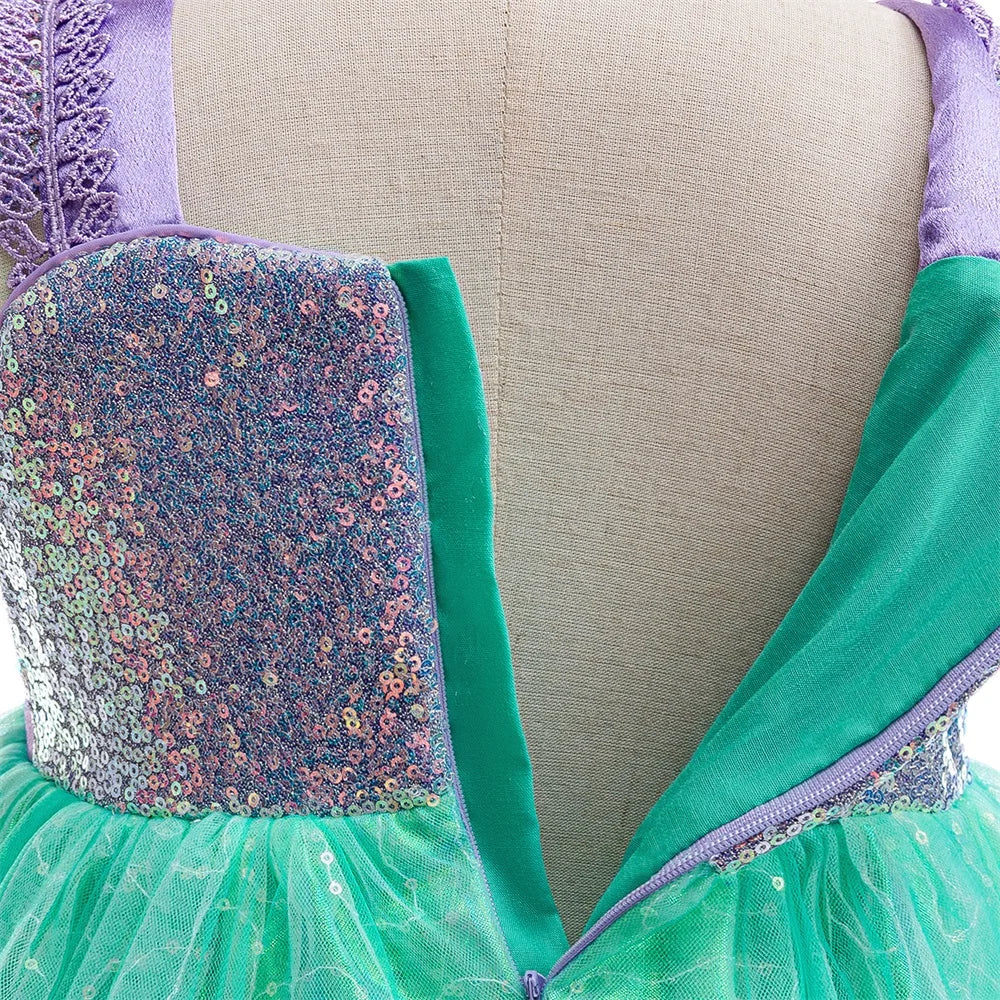 Little Mermaid Sets Cosplay Party Dress For Girl Kids Ariel Princess Gown Girls Beading Sequin Shining Dresses Children Costumes