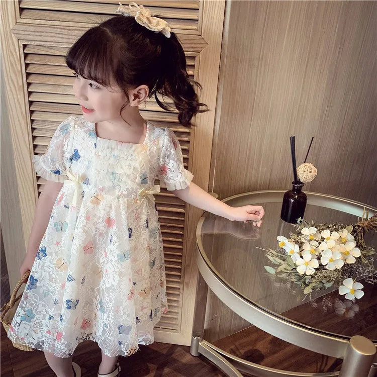 Summer New Floral Baby Girl Dress, Princess Style Children'S Short Sleeved Clothes